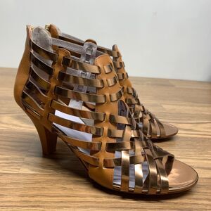 Johnston and Murphy Women's Evie Natural Gold Zip Bootie Leather Size 6.5 M